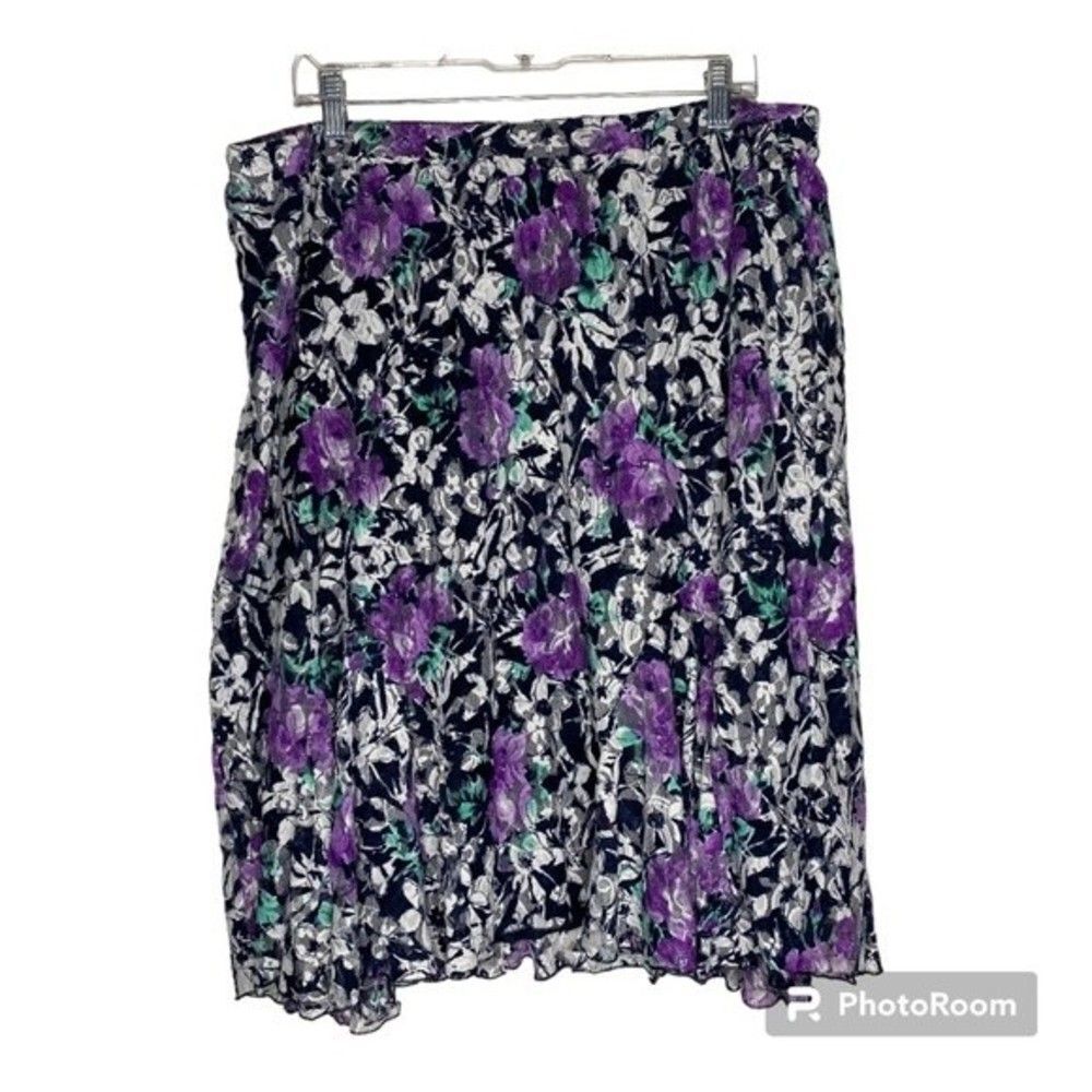 CJ Banks Blue Purple Floral Lace Stretch Lined Midi Skirt 1X Plus Size